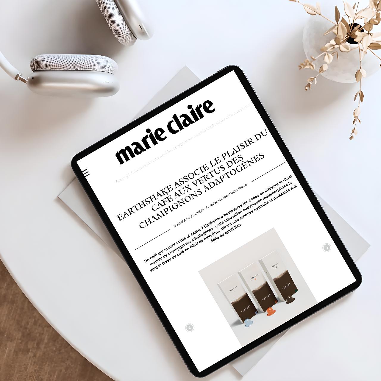 MARIE CLAIRE EARTHSHAKE ASSOCIE LE PLAISIR DU CAFÉ AUX VERTUS DES CHAMPIGNONS ADAPTOGÈNES